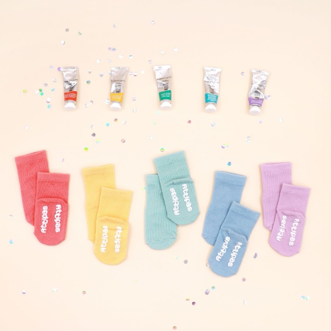 Rainbow paint čarapice antiklizajuće – ljubičaste - Slika 3